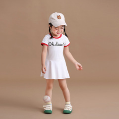 Girls' Dress 2024 New Summer Children's Dress Korean Style Children's Short Sleeve Dress Cute Baseball Dress Baby Dress Cotton 