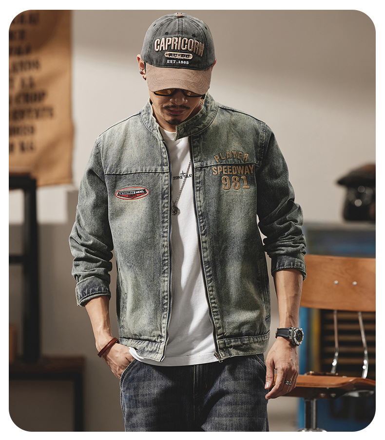 Autumn and winter trendy brand denim jacket men's loose retro men's jacket versatile lapel high street men's top_voghion.com