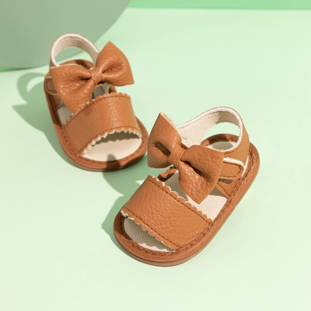 Summer sandals, polyurethane non-slip children's footwear for early age with bow, soft sole