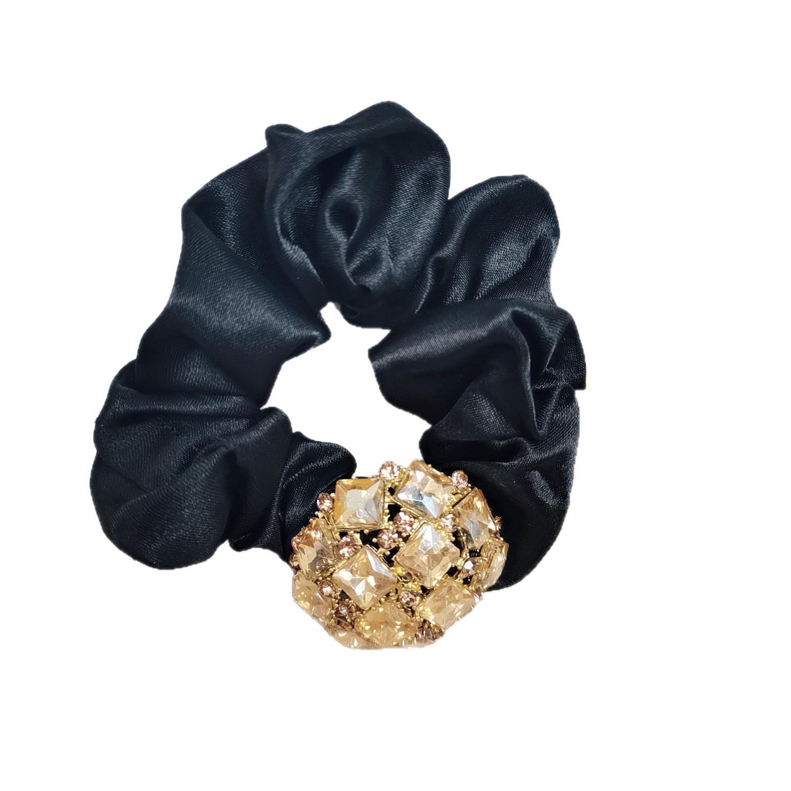 Korean High-End Fabric Scrunchie Luxury Sparkling Diamond Half-Sphere Hair Tie Bun Ponytail Holder_voghion.com