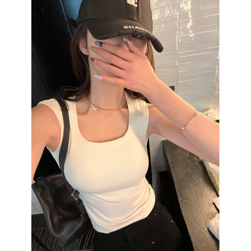 辣妹风螺纹背心女士夏季新款南油设计感新款U领无袖打底女装上衣|undefined