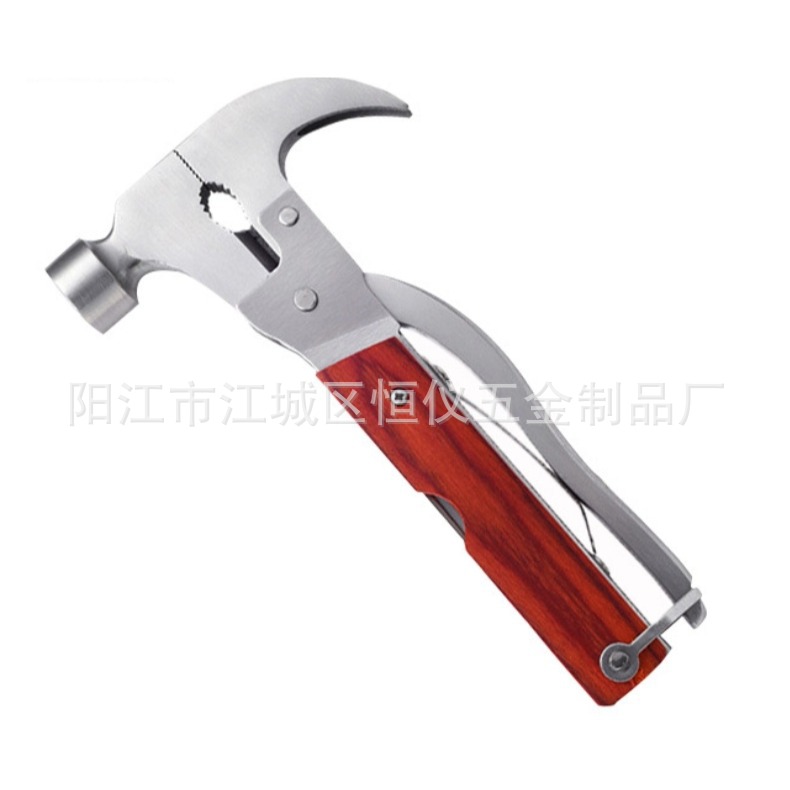 木柄多功能钳锤 不锈钢羊角锤子 户外羊角锤多功能工具木柄户外锤