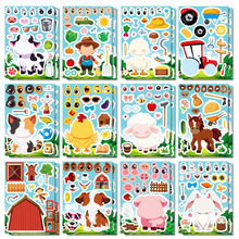 农场动物贴纸 奶牛猫咪儿童贴纸 生日礼盒贴纸 益智拼图脸贴贴纸