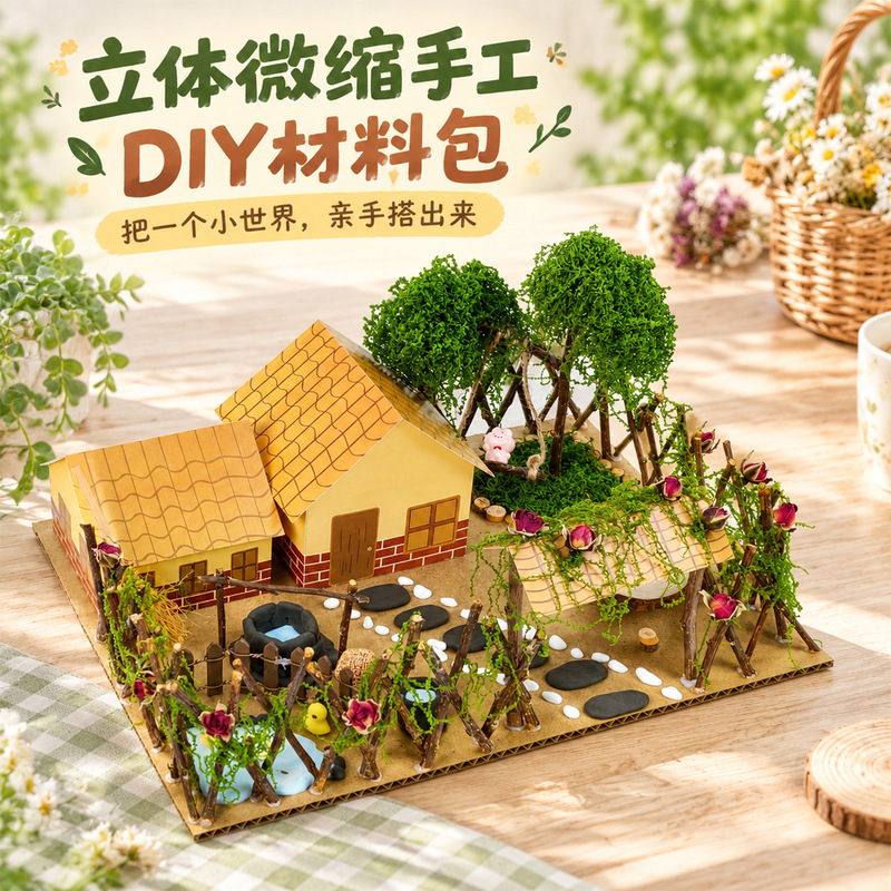 Kindergarten DIY craft material kit for creating miniature landscape scenes, children's creative desktop decorations, autumn harvest theme Kindergarten DIY craft material kit for creating miniature landscape scenes, children's creative desktop decorations, autumn harvest theme