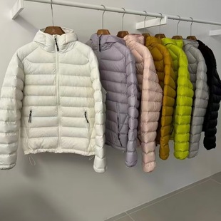 Lightweight Ribbed Bread-Style down Jacket for Women, Short Autumn and Winter Outdoor Hooded Drawstring Warm White Duck down Lightweight Trendy Coat