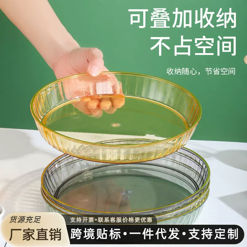轻奢果盘塑料PET圆盘家用客厅茶几大容量透明糖果盘零食盘水果盘