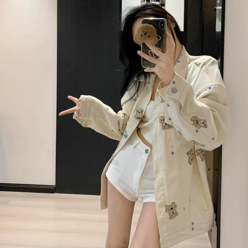 【现货】高街潮牌小众设计感卡通小熊刺绣牛仔夹克女春季百搭外套|undefined