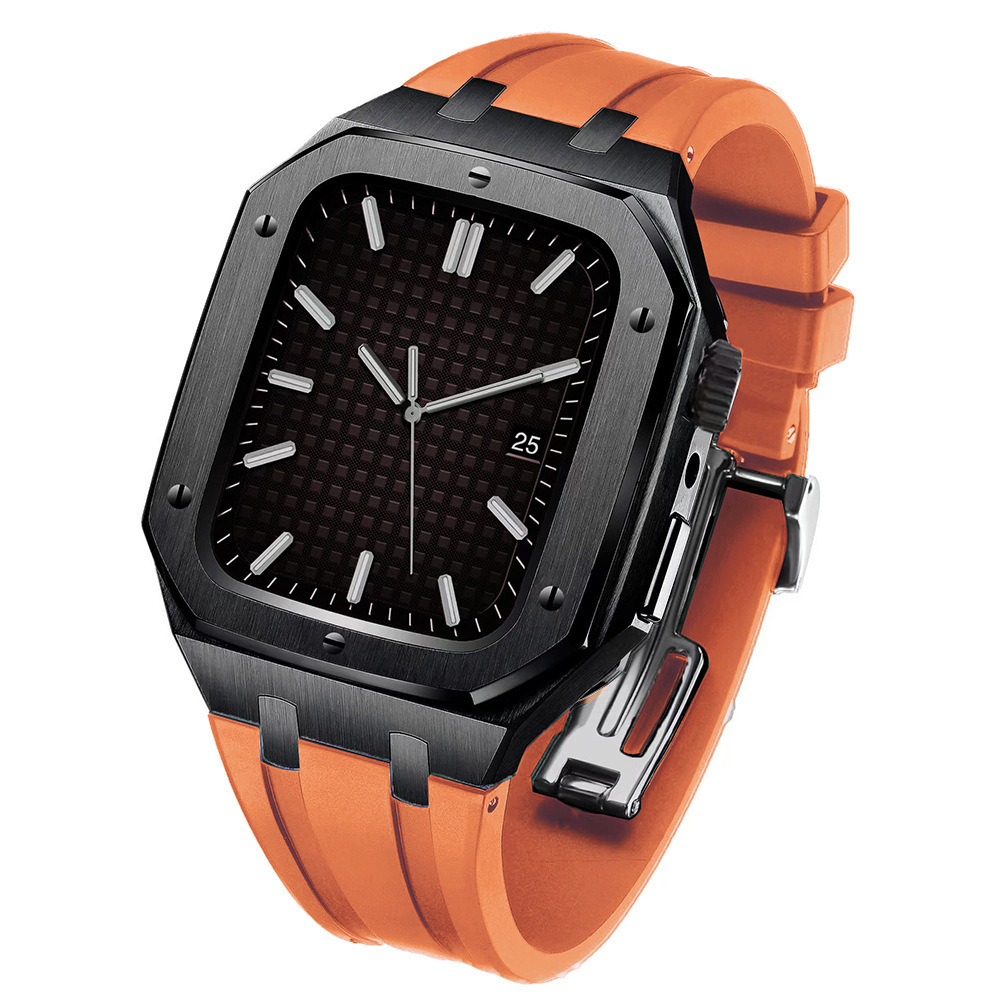 Adecuado para Apple Watch Correa iwatch78 botón de actualización de segunda generación carcasa de acero inoxidable cubierta protectora de caucho flúor