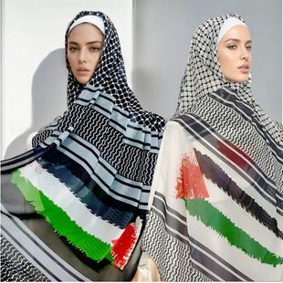New Hot-Selling Cross-Border Middle Eastern Headscarf Chiffon Print Event Decorative Scarf Shawl Headscarf Palestinian Scarf