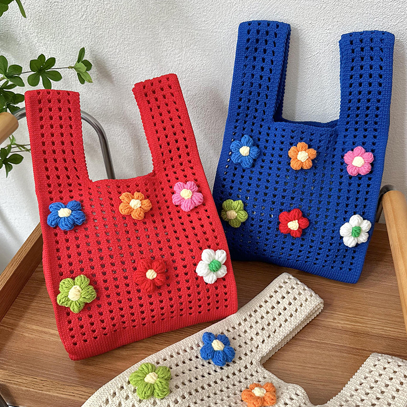 Nicho de diseño personalidad bolso ganchido para mujeres 2025 nuevo chaleco de flores bolso de jersey bolso de jersey versátil bolso