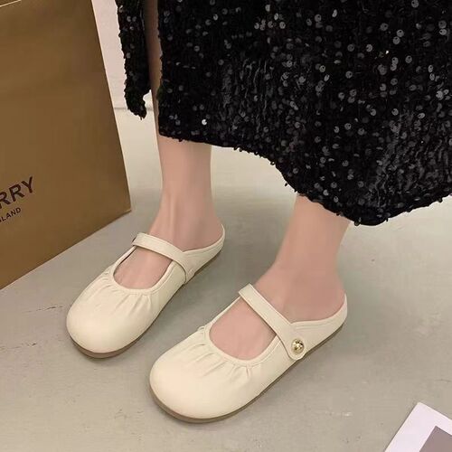 Baotou Pleated Slip-On Slides 2024 Spring Summer New Arrival Flat Outdoor Wear Casual Vacation One-Piece Flat Slides