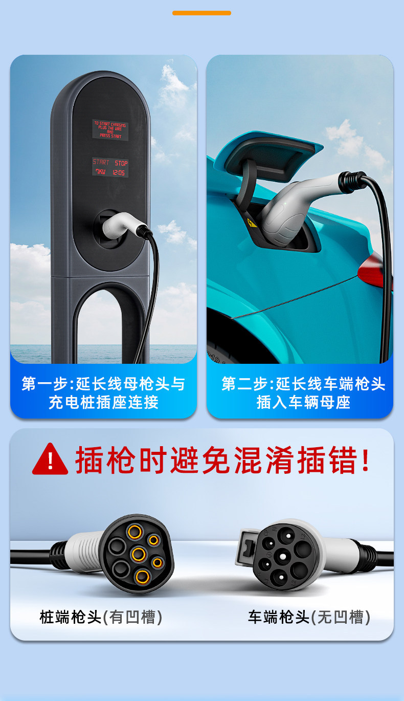 Charging station extension cable for new energy electric vehicles, 32A 7KW charging gun, slow charging gun head, extended length, for BYD home use