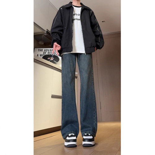 Upgrade version high-waisted micro-bell-bottom jeans for men, American street style cleanfit slim-leg wide-leg knife-edge pants, suitable for spring and autumn.