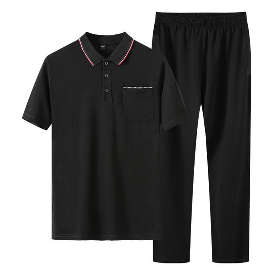 Middle-aged Large Size Casual Dad Clothes Men's Sports Clothes Middle-aged and Elderly Sports Suit Men's Summer Short-sleeved T-shirt Men's