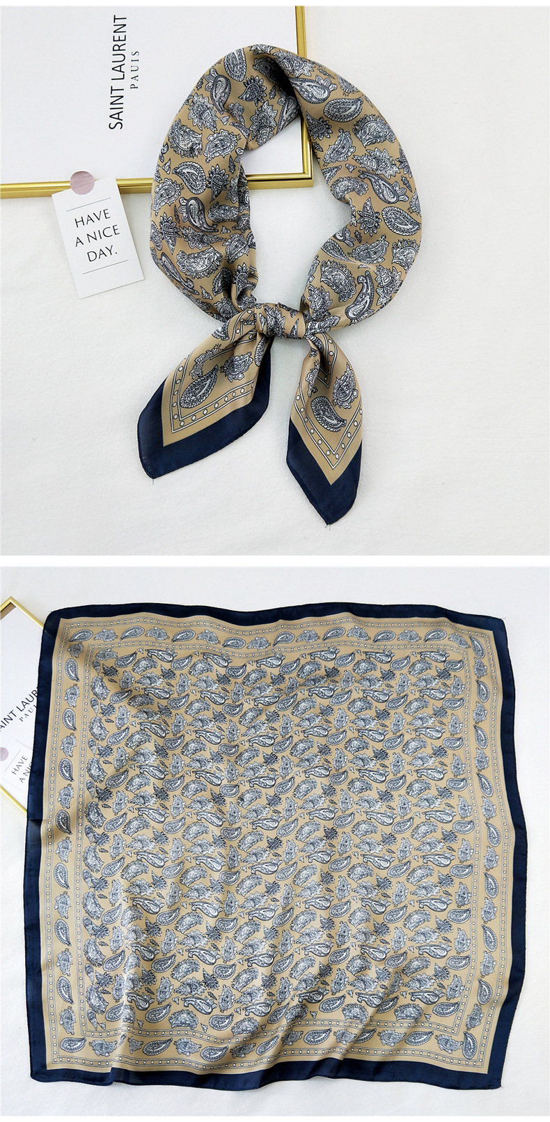 50g Weight Silk Scarf Classification Travel Occasion Silk Material Unisex Gender Printing Design Sweet Style Khaki, Grey, Purple, Red, Green, Blue, Camel, Yellow, Black Color Korean Printing Silk Square Scarf Wholesale 23