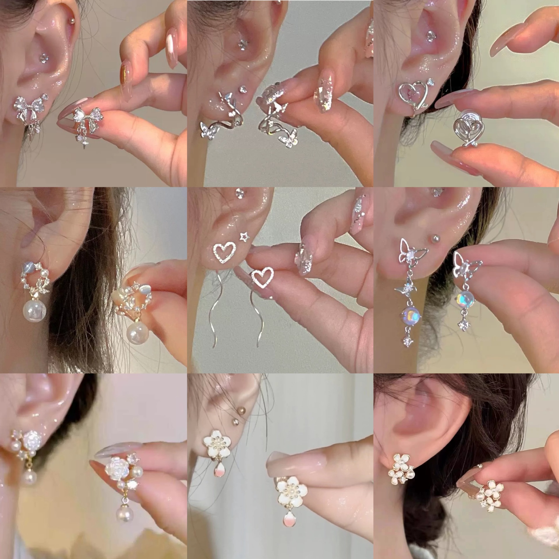 Small design fashionable earrings with bow with zircon