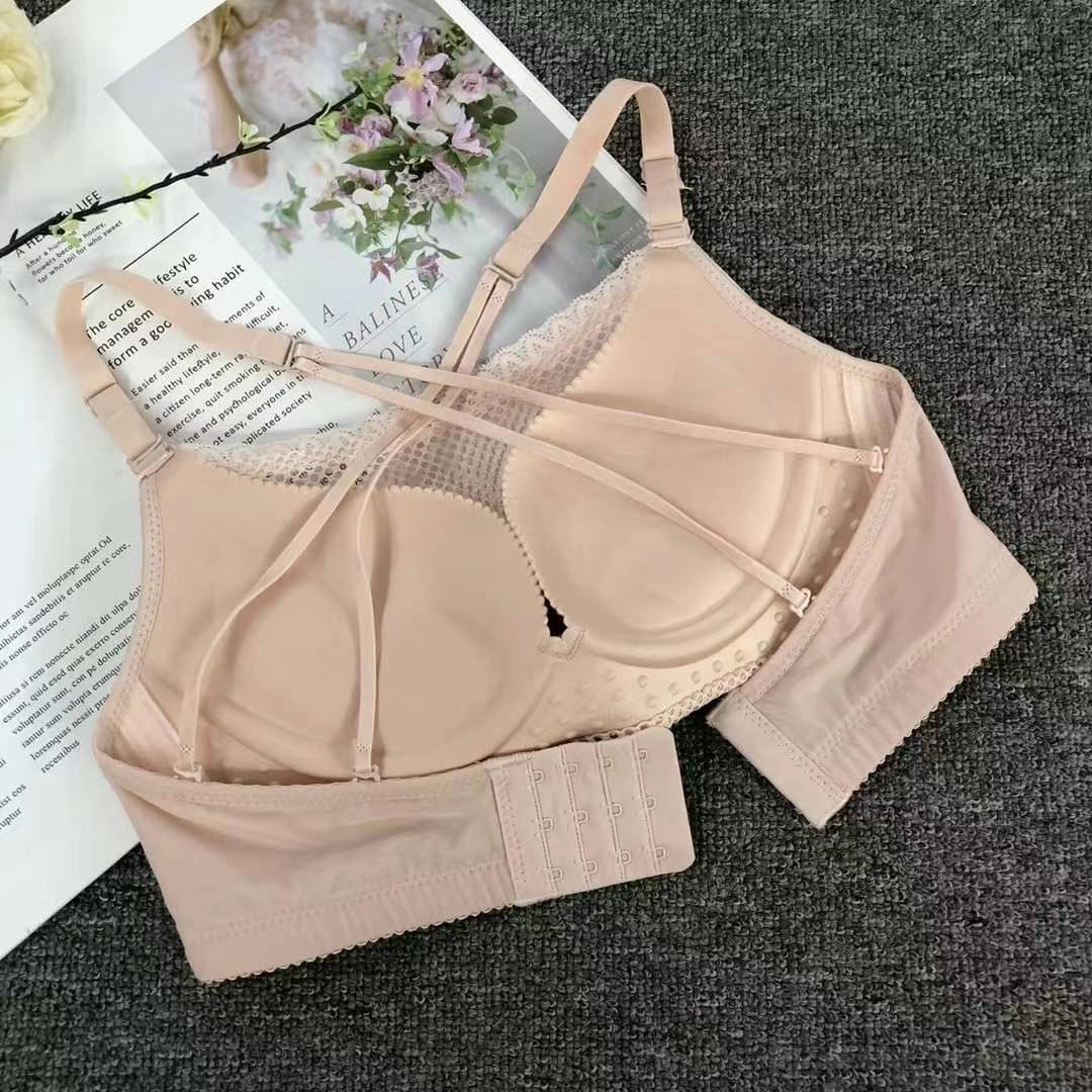 Nuevo sujetador de pecho de moda de encaje jacquard transpirable y cómodo ajuste lateral de pecho de tres filas de botones ropa interior para mujeres