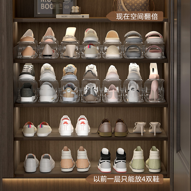 Soporte para zapatos de doble capa ajustable, zapatero de estilo antiguo, zapatero de almacenamiento, zapatos transparentes para el hogar, almacenamiento de plástico de doble capa