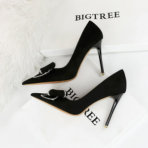 9511-H7 European and American Sexy Nightclub Super High Heel Women's Shoes Thin Heel Suede Shallow Mouth Pointed Rh