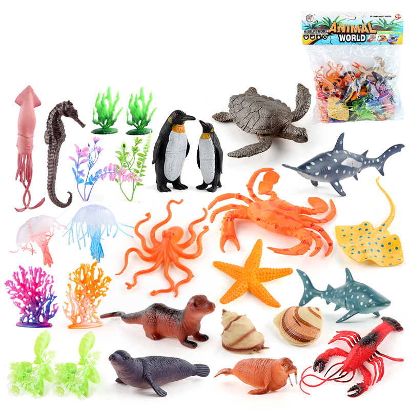 Simulación transfronteriza mini modelo de vida marina delfín tortuga ballena tiburón pulpo pingüino decoración estática traje de juguete