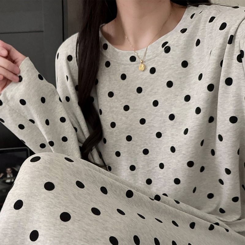 满印波点睡衣女春秋款纯棉简约风长袖睡裙秋冬季可外穿2025家居服|undefined