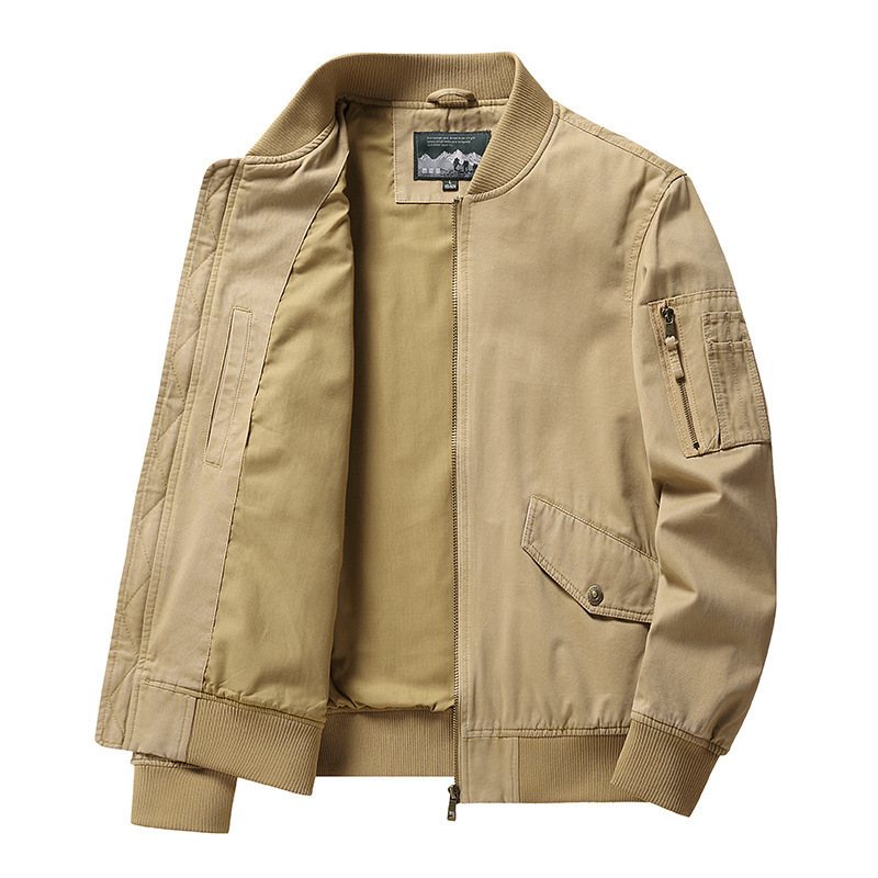 Casual Jacket Men's Middle-aged Thin Pilot Baseball Suit Men's Spring and Autumn Short Vertical Collar Tooling Jacket