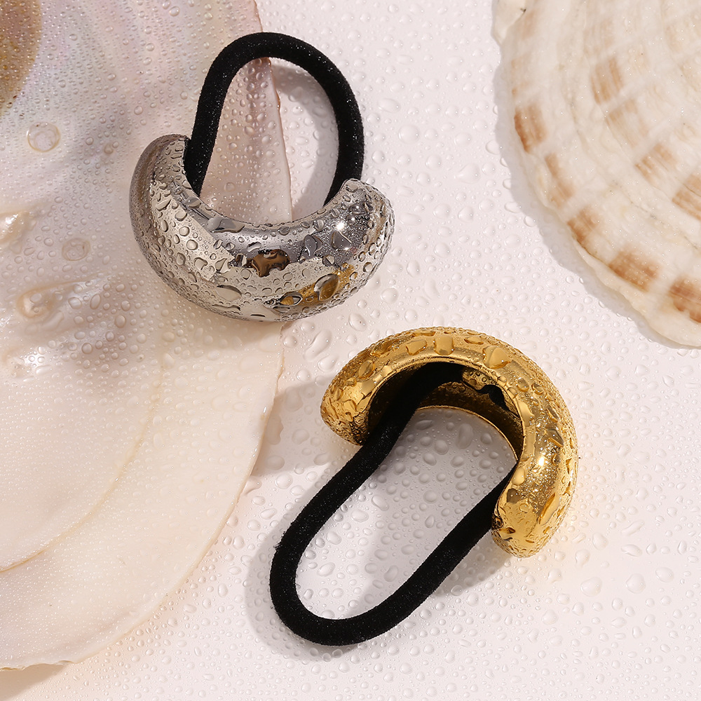 Accessori per capelli unisex, moda, design di nicchia, personalità semplice, in acciaio inossidabile, placcato oro, corda per capelli semicircolare larga per donne_voghion.com