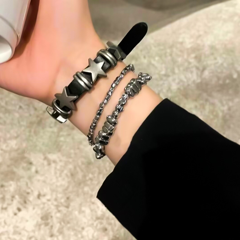 Ins European and American Dark Style Hip-Hop Irregular Broken Silver Beaded Titanium Steel Bracelet for Men and Women Trendy Punk Style Jewelry