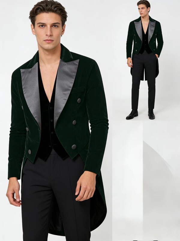 Cross-Border Black Elegant Velvet Suit Tuxedo Men's Banquet Wedding Suit Stage Performance Dress Coat for Men