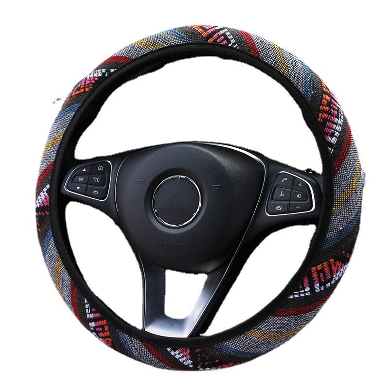Nueva cubierta del volante del coche estilo étnico de lino no anillo interior banda elástica cubierta de la manija AliExpress transfronteriza Amazon