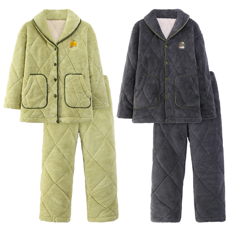 Tres capas gruesas de algodón acolchado pareja pijama de coral vello de invierno para hombres y mujeres ropa doméstica de algodón chaqueta se puede usar fuera