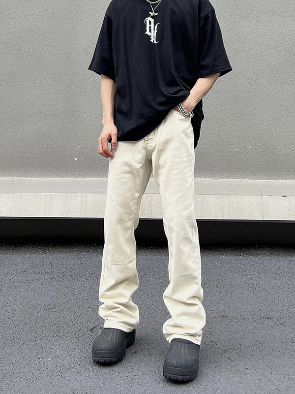 American Style High Street Vibe apricot Straight Jeans Men's Autumn and Winter Ins Trendy cleanfit Micro Lamagila Pants