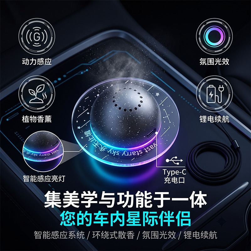 Cross-border car air freshener pendant with a high-end feel, planet-powered sensor fragrance, long-lasting aroma for the car, and a refreshing car accessory