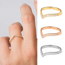 V形排钻cnc镶嵌锆石钛钢电镀不掉色食指戒不锈钢指环女时尚时尚戒