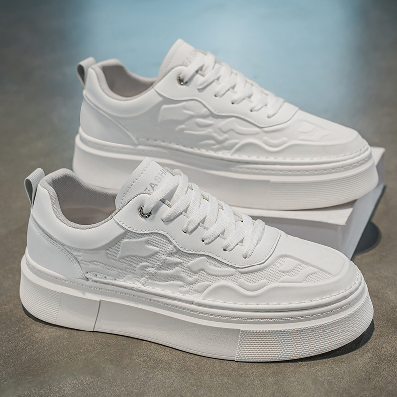 Men's Shoes 2025 Spring New Casual Leather White Shoes Men's Lightweight Thick-Soled Sports Sneakers Outdoor Trendy Shoes