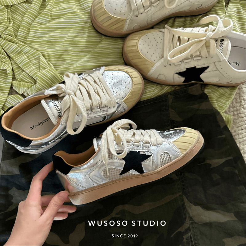 【soso】25ss｜y2k复古手工擦色做旧脏脏星星板鞋小白鞋舒适板鞋|undefined