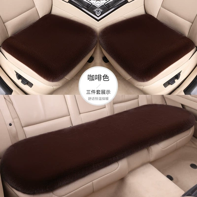 warm non-slip car cushion five-seat, Wool pad - three-piece-suit-brown