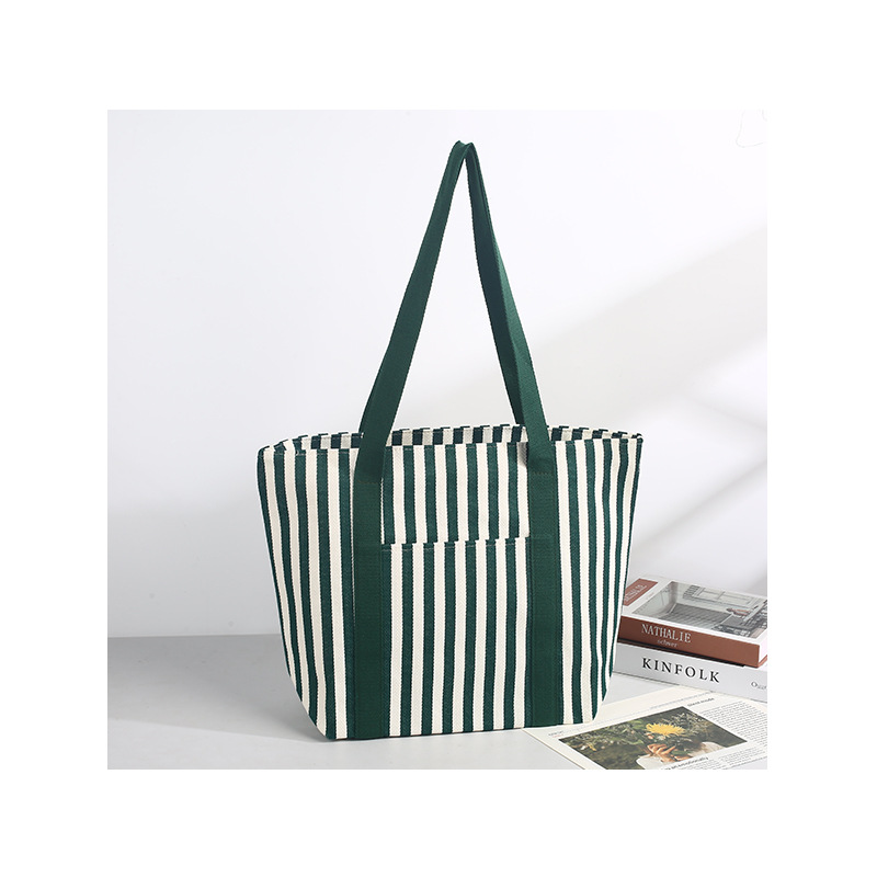 Vertical Stripe Long Handle Canvas Tote Bag 5