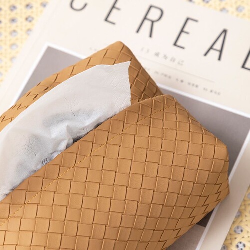 Home Light Luxury High-End Woven Texture Leather Paper Towel Box Car Living Room Bedroom Paper Towel Set Napkin Storage