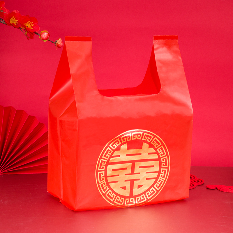 Bolsas de plástico rojas gruesas bolsas de regalo de bodas de luna llena bolsas de chaleco de gran tamaño