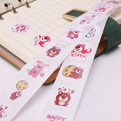 Strawberry Bear Round Sealing Label 500PCS/Roll Copperplate Paper Pressure Sensitive Cardstock Cartoon Children Strawberry Bear Sticker Wholesale