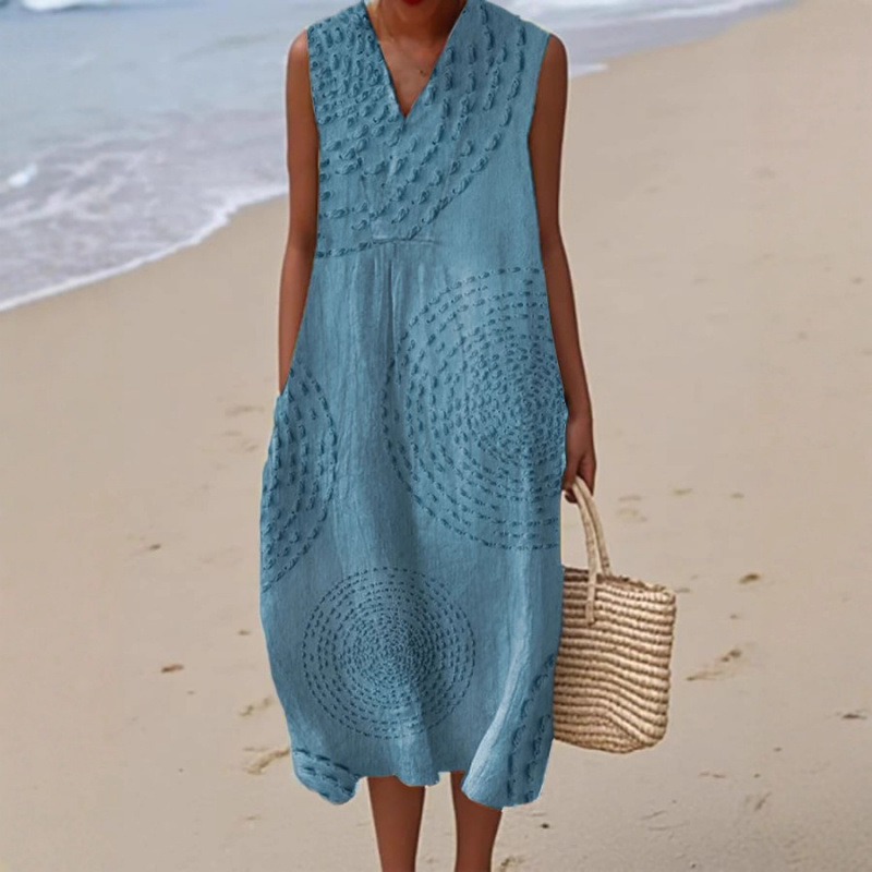 dress with sleeves with a round collar for leisure sleevless