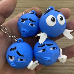 3D プリント小さなブルービーン絵文字キーホルダーバックパックショルダーバッグペンダントスクールバッグトレンディなクロスボーダー卸売ペンダント