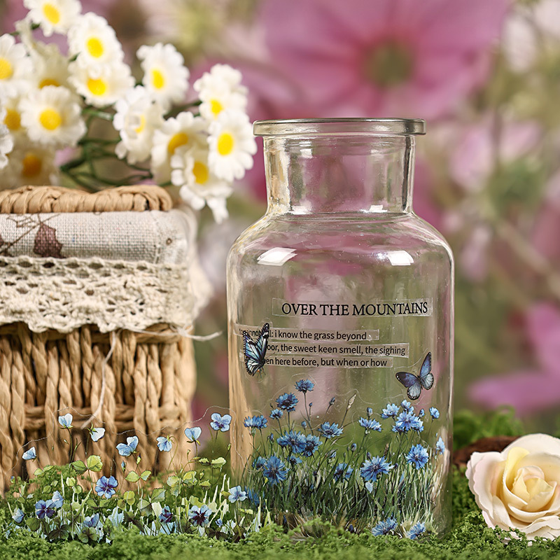 Paquete de pegatinas de mascotas impermeables transparentes de verde verde paisajista pegatinas de campana diy pegatinas de flores de plantas transfronterizas