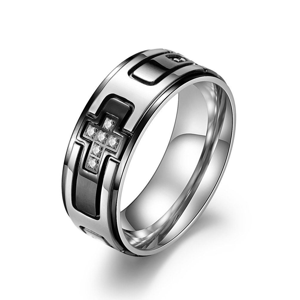 Basic Modern Style Classic Style Geometric Cross Titanium Steel Inlay Carving Zircon Unisex Rings display picture 5