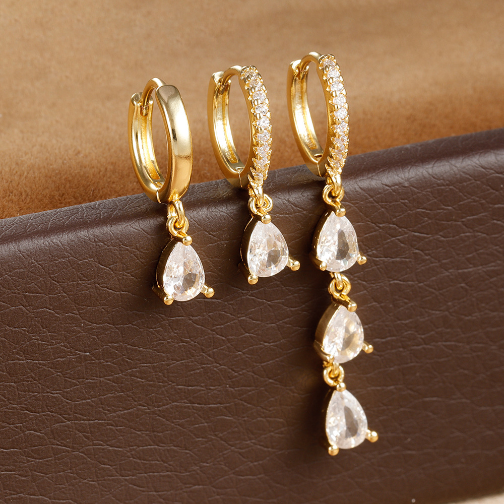 10g Weight Copper Ear Needle Material Zircon Inlay Material Earrings Classification 3 Pieces Set Quantity Daily, Street Occasion Copper Material Water Droplets Pattern Women's Gender Inlay Design Shiny, IG Style Style 3 Pieces Set IG Style Shiny Water Droplets Inlay Copper Zircon Earrings 6