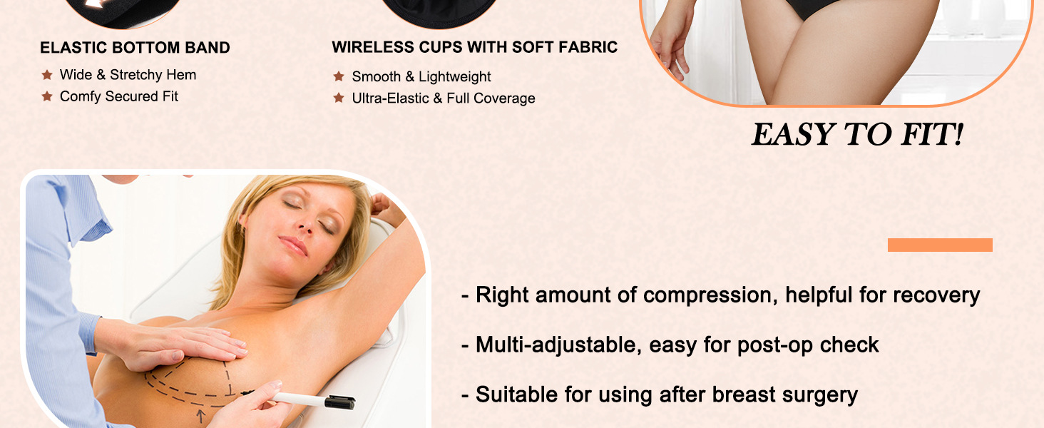 CYDREAM women wireless post surgery compression everyday bra padded adjustable smooth back bra -4