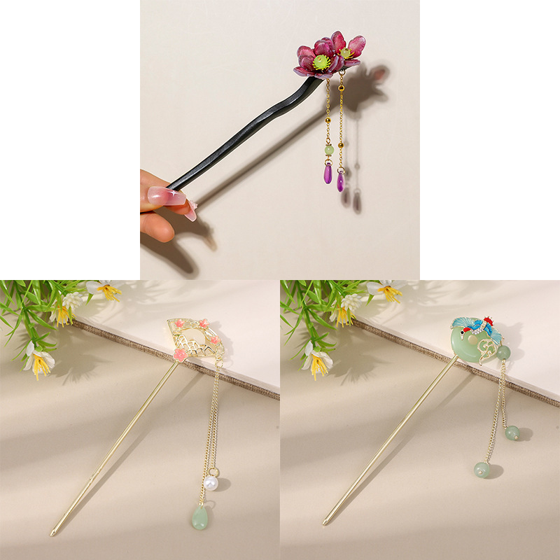 古风流苏花朵发簪女新中式旗袍百搭汉服发钗子步摇盘发批发簪子女|undefined
