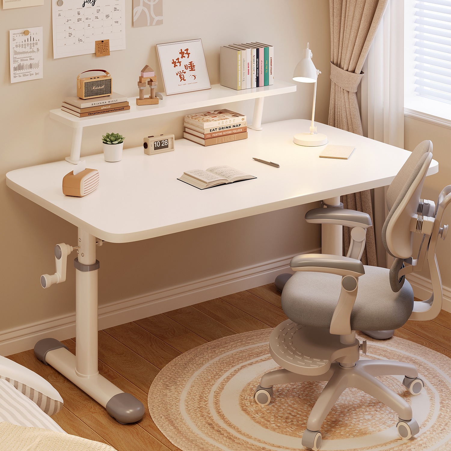 Study Desk for Junior High School Students, Children's Desk for Elementary School Students, Home Use Homework Adjustable Writing Desk, Desk and Chair Set for Bedroom