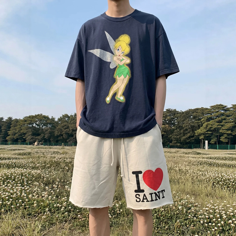 Saint Xxx Stb Heart-Shaped American-Style Trendy Brand Sports Casual Washed Heavy-Duty Summer Shorts for Men and Women